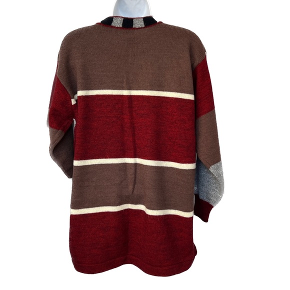 Embroidered Sweater Cats Friends Pullover Crewneck Red Brown Long Whimsey - Picture 4 of 6